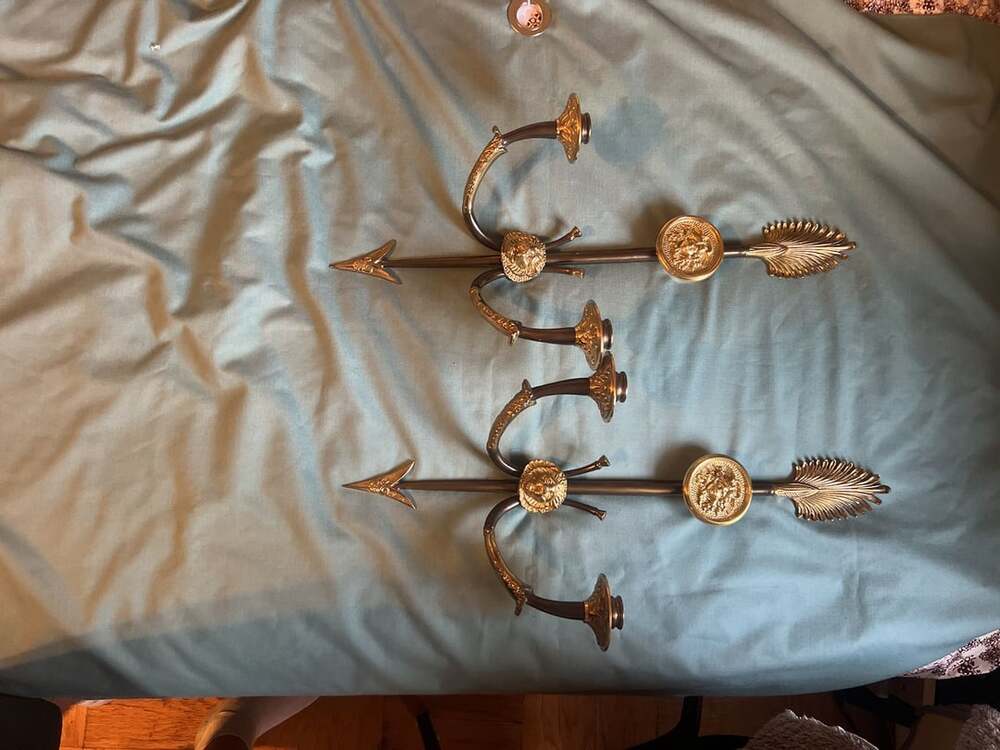 Pair of Neoclassical Versace-Style Brass Medusa and Lion Head Wall Sconces
